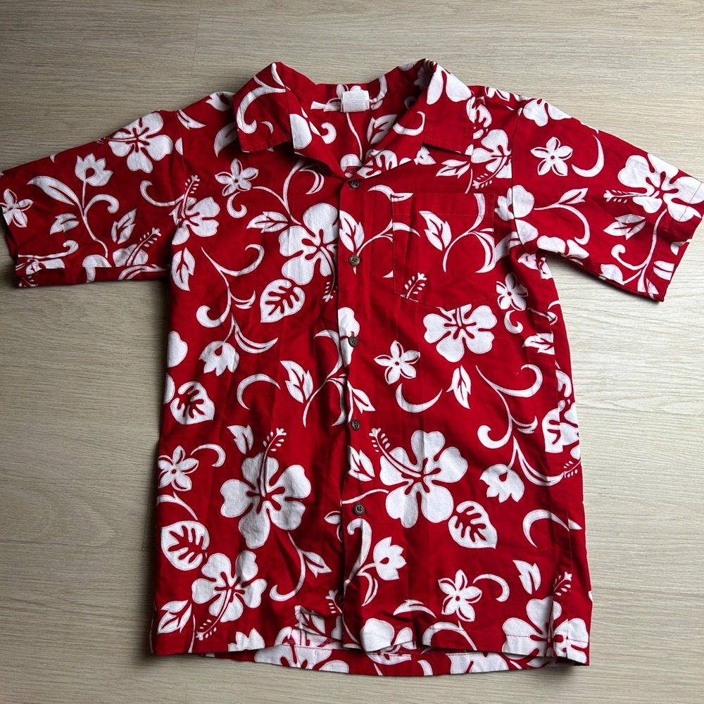 Vintage Nui Nalu Hawaii Mens Small Hawaiian Shirt Red White Floral Aloha USA
